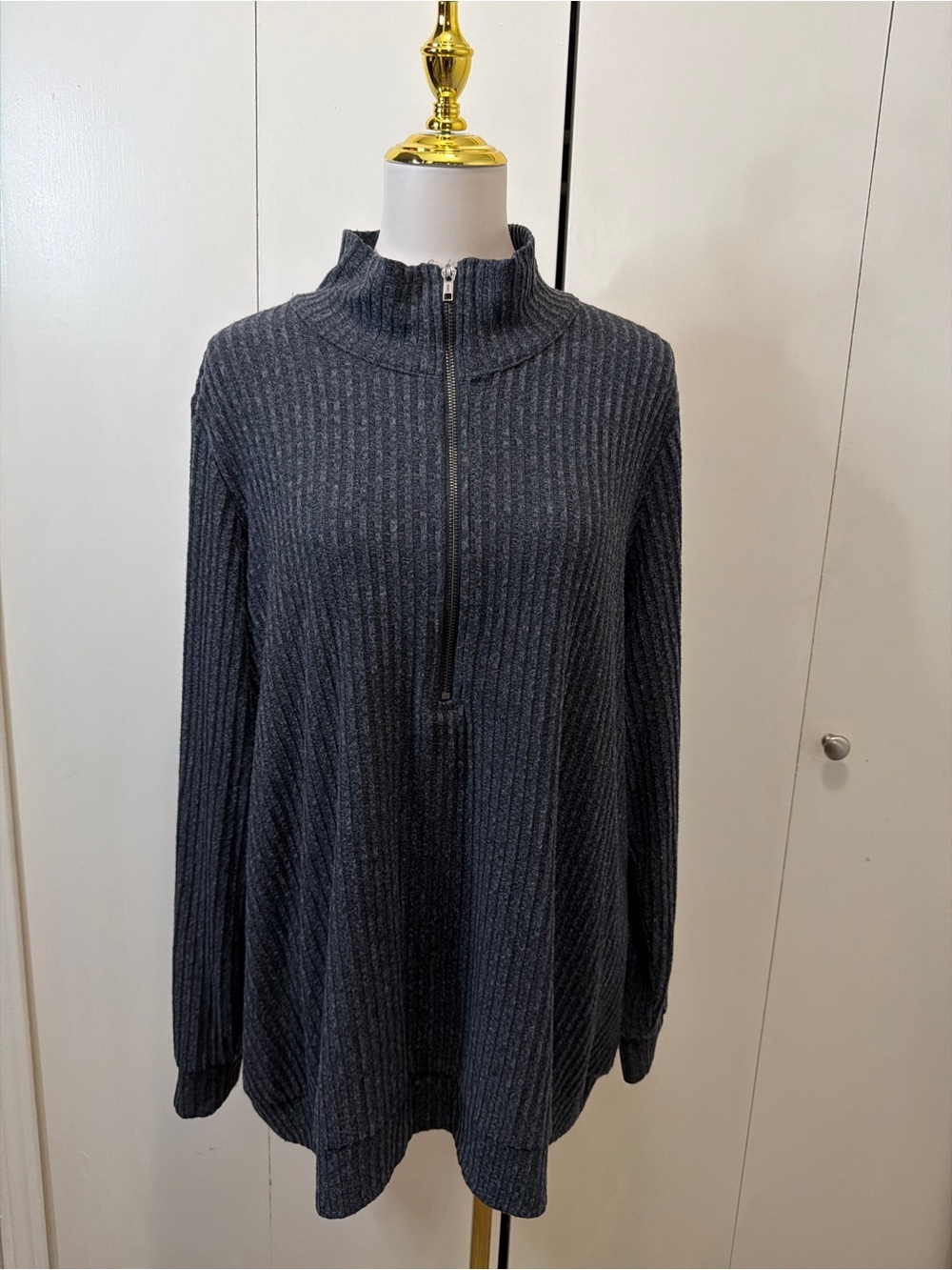 torrid Ribbed Half-Zip Sweater - Gray